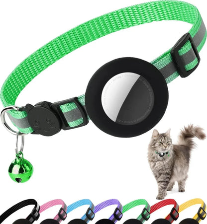 Cute Cat Collar Airtag Breakaway Reflective Kitten Collar with Bell for Apple Air Tag Holder Bell Nylon Silicone Collar for Cats