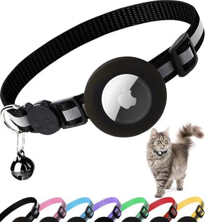 Cute Cat Collar Airtag Breakaway Reflective Kitten Collar with Bell for Apple Air Tag Holder Bell Nylon Silicone Collar for Cats